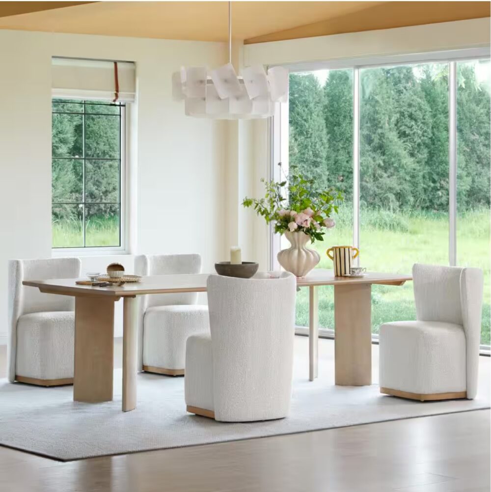 Lysandra White Fabric Modern Dining Chairs with Casters Base and Solid Wood Frame for Kitchen and Dining Room (Set of 2) - Image 2