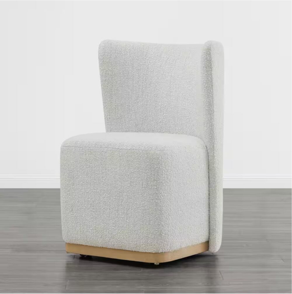 Lysandra White Fabric Modern Dining Chairs with Casters Base and Solid Wood Frame for Kitchen and Dining Room (Set of 2) - Image 3