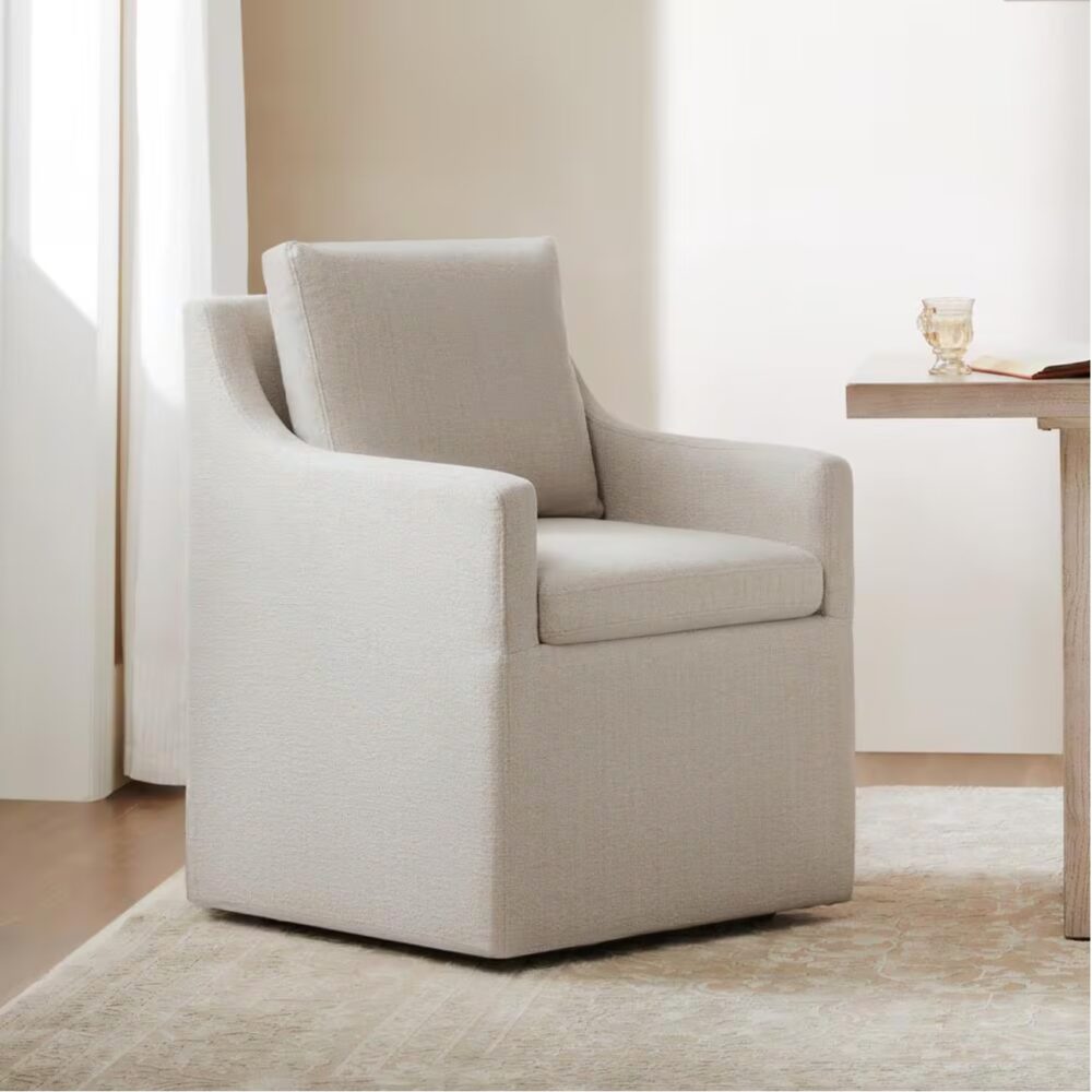 Morgana Fabric Flax Beige Dining Chair with Removable Casters and Cushion for Dining Room Bed Room Living Room