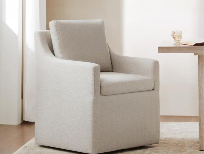 Morgana Fabric Flax Beige Dining Chair with Removable Casters and Cushion for Dining Room Bed Room Living Room