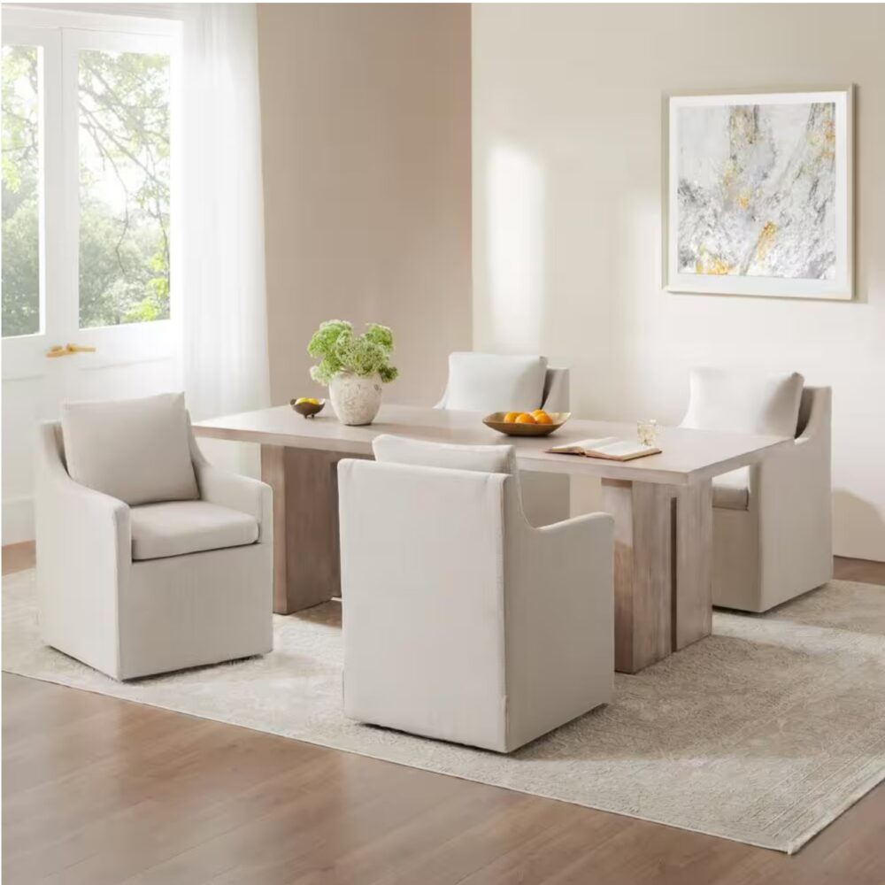 Morgana Fabric Flax Beige Dining Chair with Removable Casters and Cushion for Dining Room Bed Room Living Room - Image 3