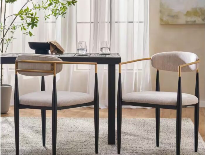Boise Beige and Black Fabric Upholstered and Metal Frame Dining Chairs (Set of 2)