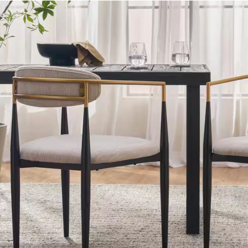 Boise Beige and Black Fabric Upholstered and Metal Frame Dining Chairs (Set of 2) - Image 2