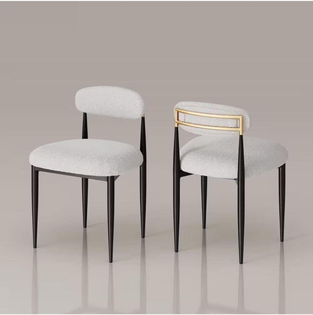 Modern White Boucle Upholstered Dining Chair Metal Frame Armless chair for Kitchen Restaurant (Set of 2) - Image 3
