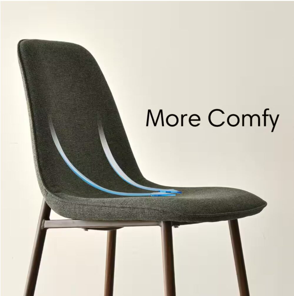 Green Upholstered Dining Chair with Walnut Metal Legs Set of 4 - Image 2